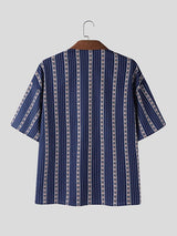 Men's Cartoon Animal Stripe Print Short Sleeve Shirt SKUL50070