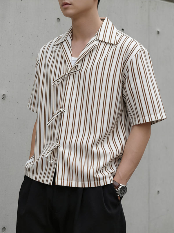 Men's Striped Drawstring Short Sleeve Shirt SKUL38937