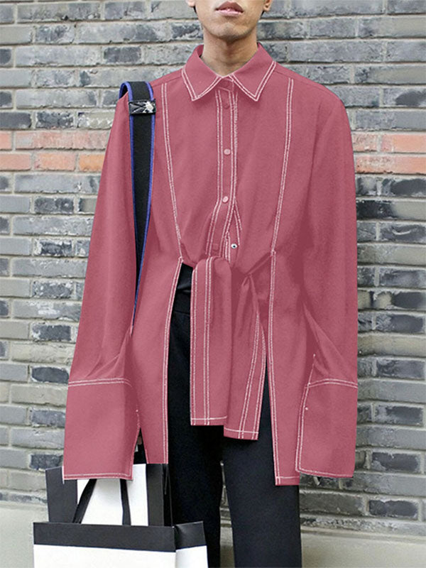 Men's Colorblock Piped Split Long Sleeve Shirt SKUL32778