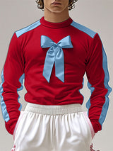 Mens Bowknot Patchwork Long-Sleeve T-Shirt SKUK92859