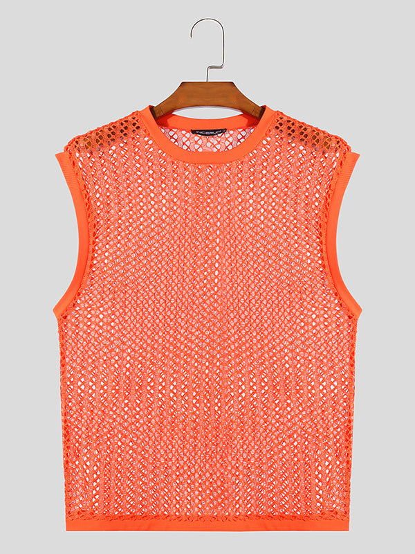 Mens Hollow Out Crew Neck Sleeveless Vest SKUK46354