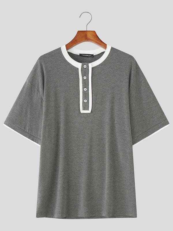 Mens Contrast Color Casual Short Sleeve T-Shirt SKUL17890