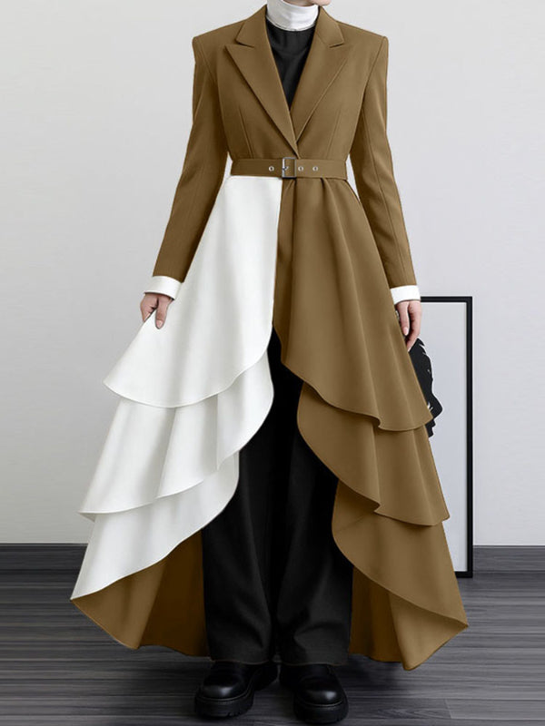 Men's Irregular Pleated Hem Color Block Long Sleeve Blazer SKUL36526