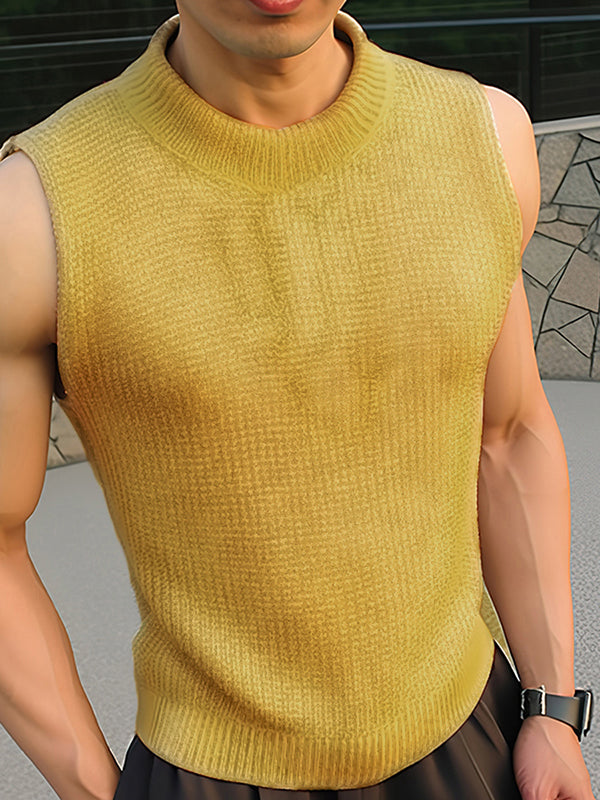 Mens Solid Crew Neck Knit Sleeveless Vest SKUK49437