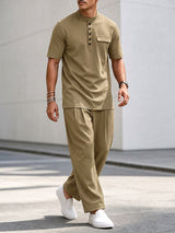 Men's Urban Smart Casual Henley Collar Two Pieces Outfit SKUL74894