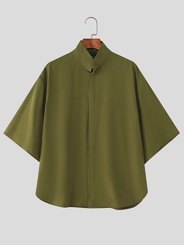 Men's Solid Color Mock Neck Half Sleeve Shirt SKUL41066