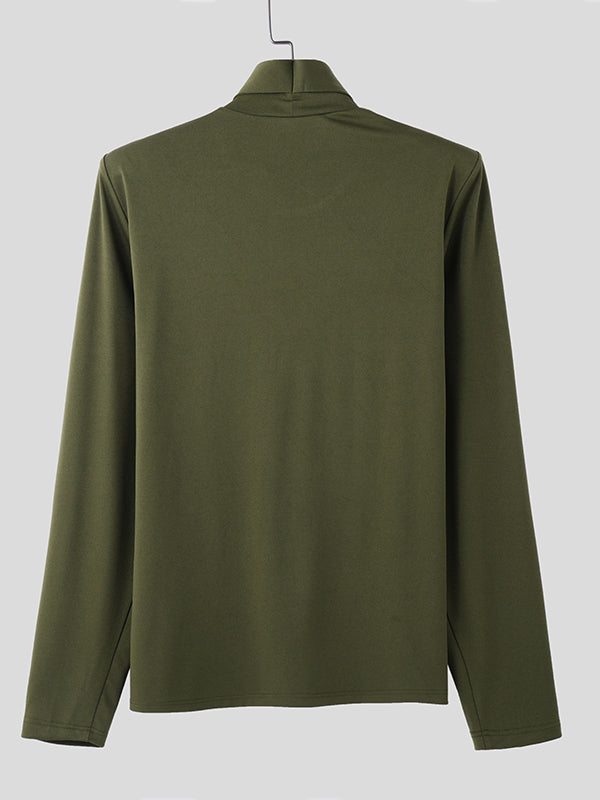 Mens Solid Color Basic High-Neck Long Sleeve T-Shirt SKUK94007