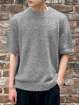 Mens Fleece Solid Casual Short Sleeve T-Shirt SKUK50847