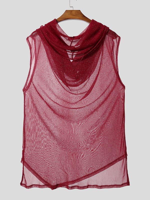 Men's Shimmer Sheer Cowl Neck Tank SKUL40328