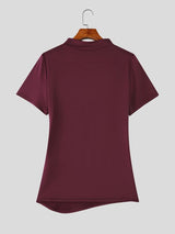 Men's Avant Garde Darkwear Harness Strap Asymmetrical Mock Neck Short Sleeve T-shirt SKUL64161