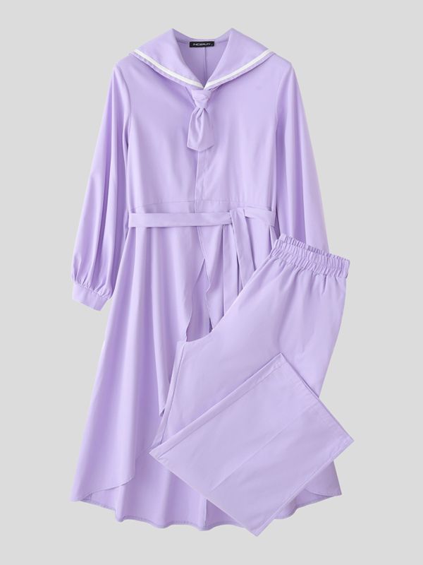 Men's Navy Collar Casual Two Pieces Outfit SKUL36628