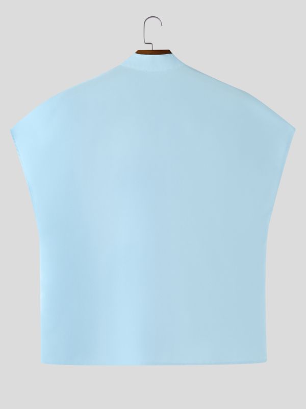 Men's Avant-Garde Asymmetrical Pearl Button Mandarin Collar Sculptural Shirt SKUL57186
