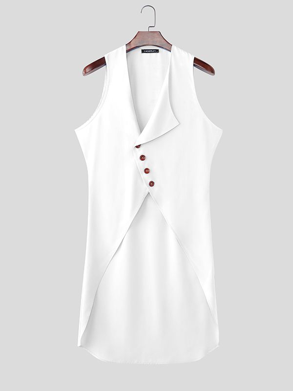 Men's Solid Color Asymmetric Button Tank SKUL58516