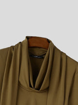 Men's Avant-Garde Early Autumn Built-in Scarf Drape Slim Long Sleeve Cowl Neck T-shirt SKUL81735