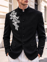 [Pre-order] Men's Neo-Chinese Chic Evening Gala Floral Print Mandarin Collar Single-Breasted Blazer SKUL88514