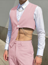 Men's Solid Color Deconstructed Cropped Waistcoat SKUL53021