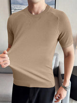 Mens Solid Textured Casual Short Sleeve T-Shirt SKUK63092