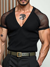 Mens Sheer Mesh V-Neck Short Sleeve T-Shirt SKUL18909