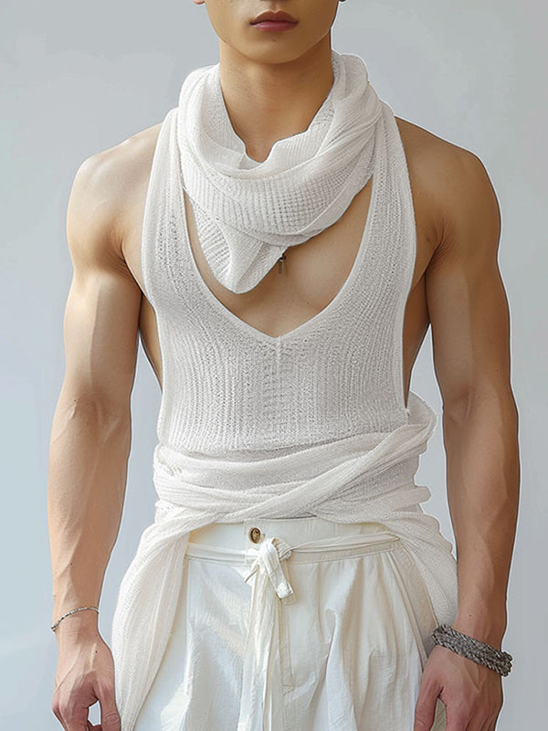 Mens Solid Color Knit Low Neck Tank SKUK64769