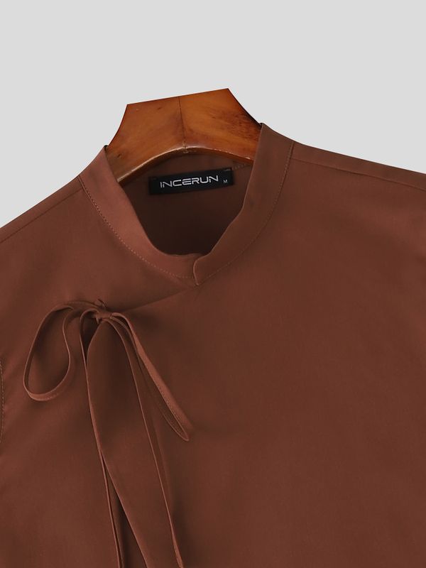 Men's Retro Oriental Style Mandarin Collar Tie-Front Asymmetrical Tank SKUL57075