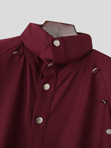 Men's Deconstructed Metal Buckle High Neck Long Sleeve T-shirt SKUL42254