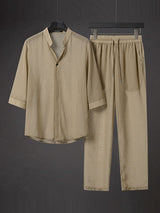 Men's Minimalist Resort Sheer Stand Collar Two Pieces Outfit SKUL75659