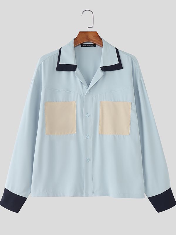 Men's Color Block Long Sleeve Shirt SKUL36481