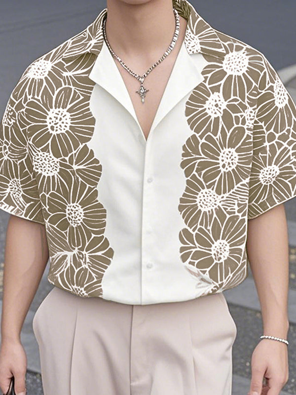 Mens Lace Patchwork Short Sleeve Shirt SKUL08489