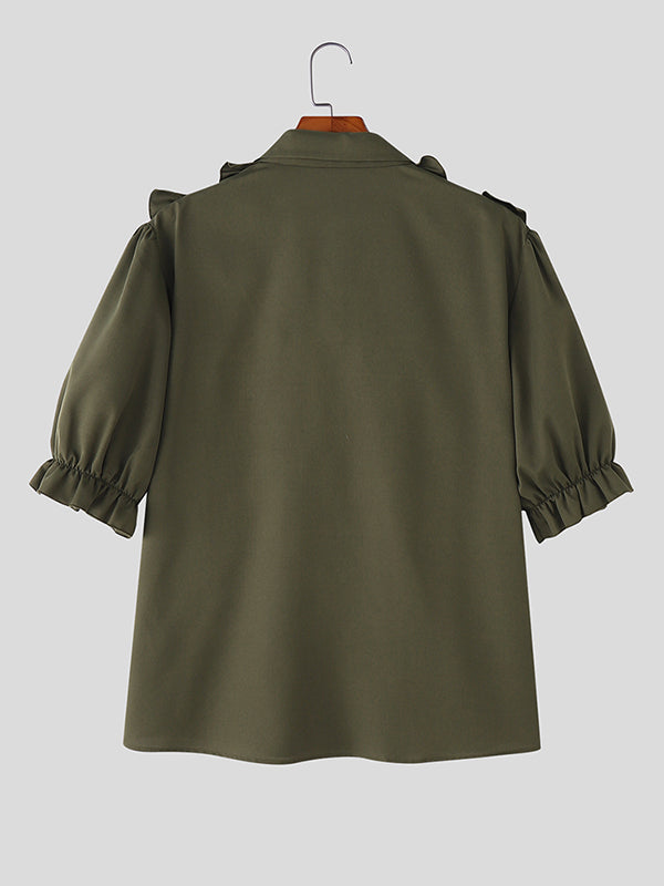 Mens Ruffled Tie-Up Short Sleeve Shirt SKUL09396