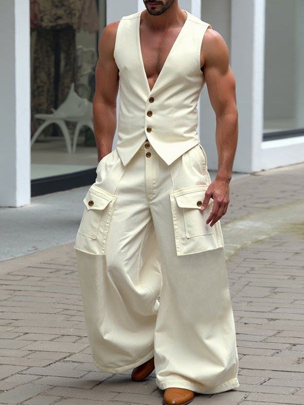 Men's Solid Color Casual Two Pieces Outfit SKUL40256