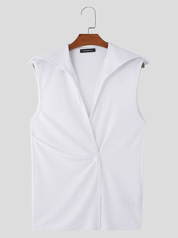 Mens Asymmetric Solid Color Striped Sleeveless Shirt SKUK71361