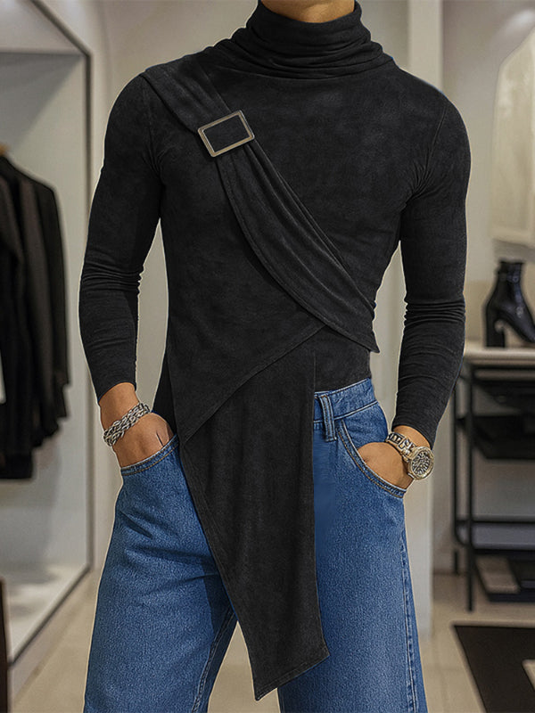 Men's Texture High Neck Long Sleeve Knit T-Shirt SKUL30446