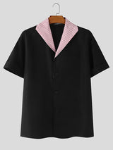 Men's Striped Contrast Collar Short Sleeve Shirt SKUL47936