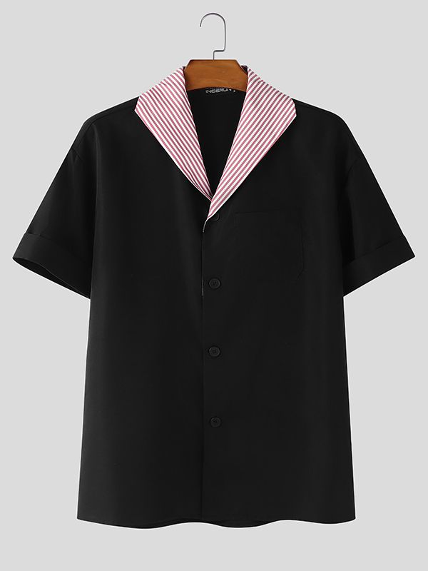 Men's Striped Contrast Collar Short Sleeve Shirt SKUL47936