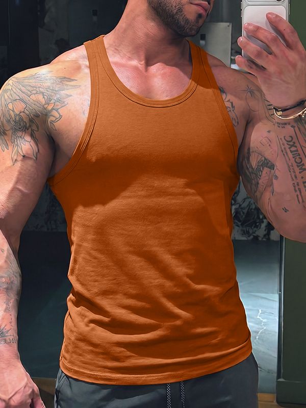 Men's Basic Athletic Muscle Fit Solid Color U-Neck Tank SKUL71395