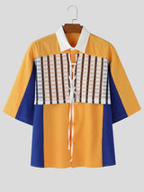 Men's Contrast Patchwork Striped Half Sleeve Shirt SKUL53239