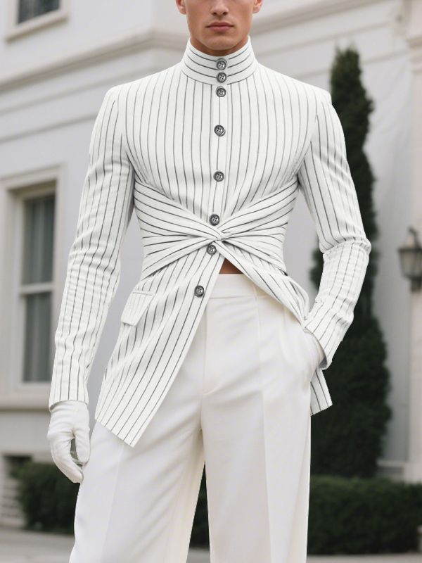 Men's Twist Multi Button Striped Long Sleeve Blazer SKUL33049