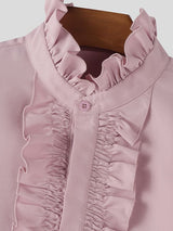 Men's Solid Color Ruffle Patchwork Long Sleeve Shirt SKUL42549