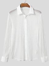 Men's Sheer Mesh Striped Long Sleeve Shirt SKUL48637