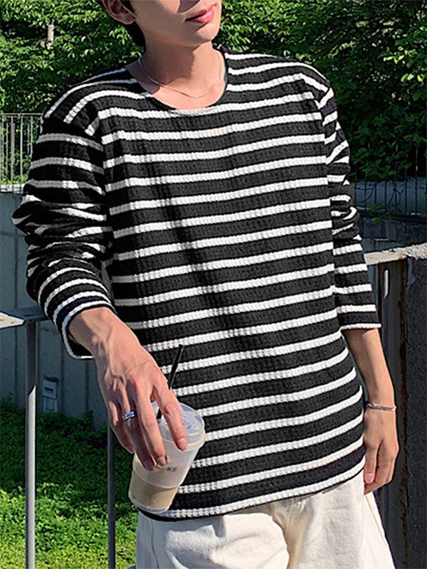 Mens Horizontal Striped Textured Long Sleeve T-Shirt SKUK72324