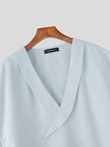 Men's Solid Color Loose Deep V Neck Long Sleeve Shirt SKUL51906