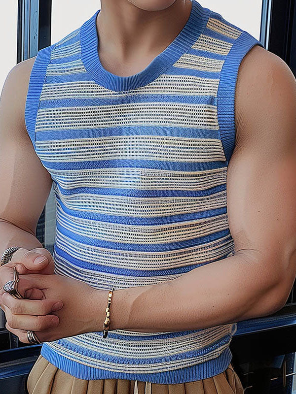 Mens Striped Crew Neck Sleeveless Tank SKUK66895