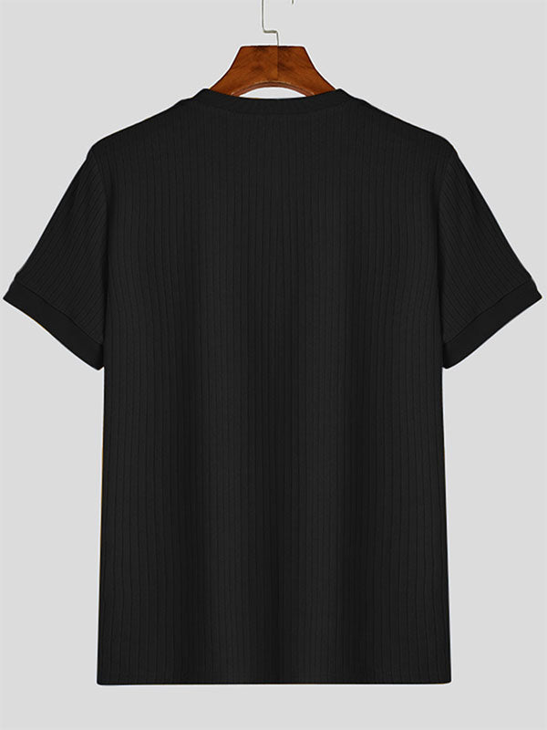 Mens Solid Rib-Knit Short Sleeve T-Shirt SKUK11603