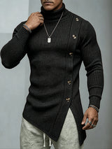 Men's Avant-Garde Urban Casual Asymmetrical Side Button Long Sleeve Turtleneck Sweater SKUL80558