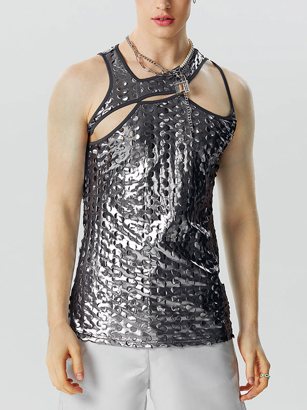 Mens Metallic Cutout Hollow Design Sleeveless Vest SKUK13140