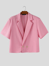 Men's Solid Color Textured Cropped Short Sleeve Blazer SKUL28419