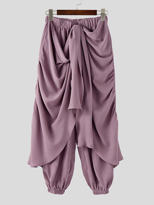 Mens Solid Color Asymmetric Ruched Pant SKUL05856