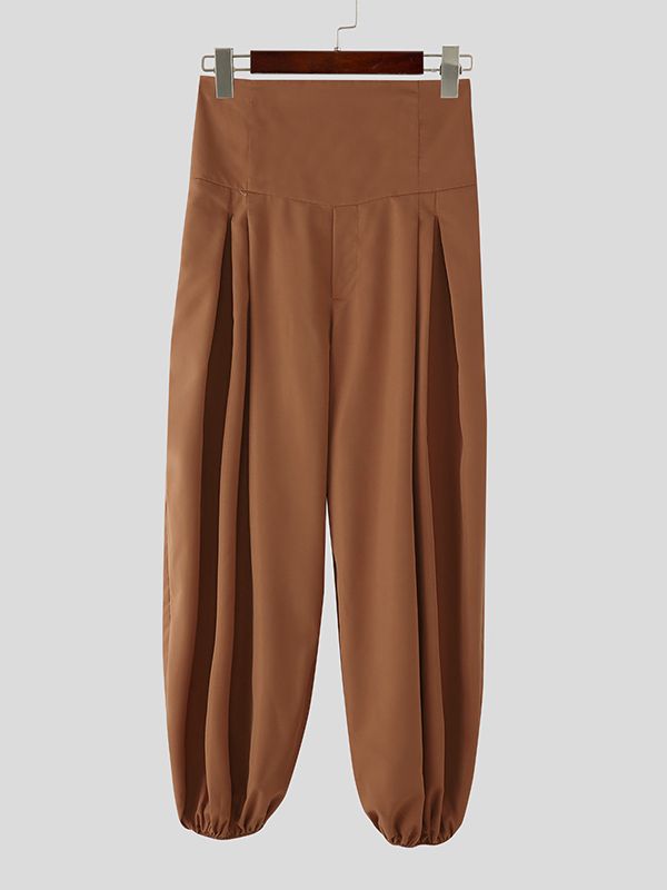 Men's Solid Color Pleated High Waist Loose Fit Pant SKUL50076