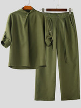 Men's Solid Draped Collar Casual Two Pieces Outfit SKUL33012