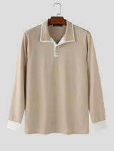 Men's Contrast Texture Lapel Long Sleeve Shirt SKUL26090